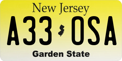 NJ license plate A33OSA