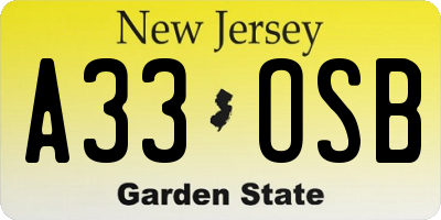 NJ license plate A33OSB