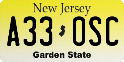NJ license plate A33OSC