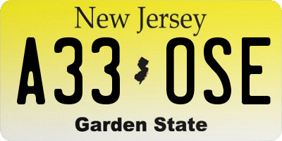 NJ license plate A33OSE