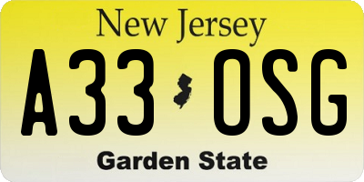 NJ license plate A33OSG