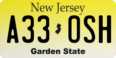 NJ license plate A33OSH
