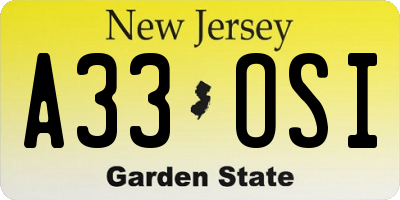 NJ license plate A33OSI