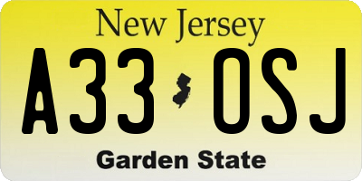 NJ license plate A33OSJ