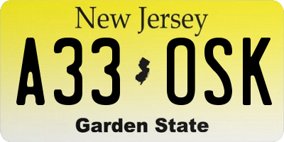 NJ license plate A33OSK