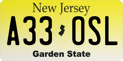 NJ license plate A33OSL