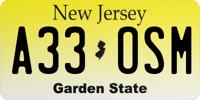NJ license plate A33OSM