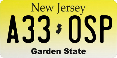 NJ license plate A33OSP