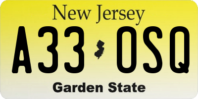 NJ license plate A33OSQ