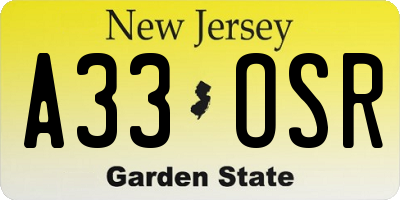 NJ license plate A33OSR