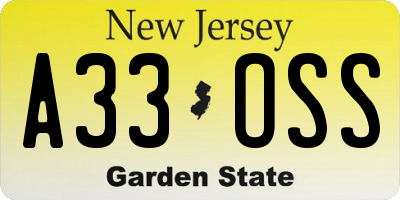 NJ license plate A33OSS