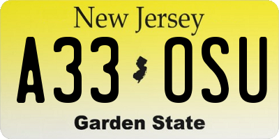 NJ license plate A33OSU