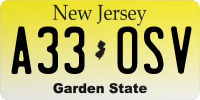 NJ license plate A33OSV