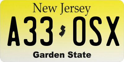 NJ license plate A33OSX