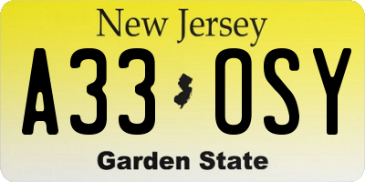 NJ license plate A33OSY