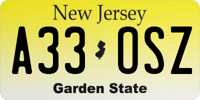 NJ license plate A33OSZ