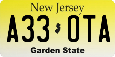 NJ license plate A33OTA
