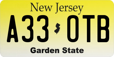NJ license plate A33OTB