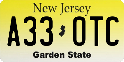 NJ license plate A33OTC