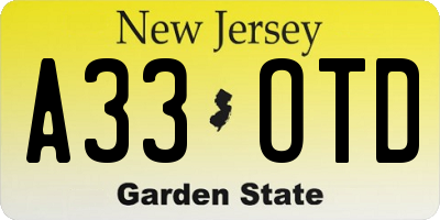 NJ license plate A33OTD
