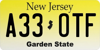 NJ license plate A33OTF