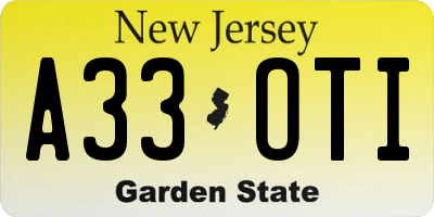 NJ license plate A33OTI