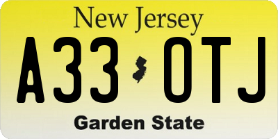 NJ license plate A33OTJ