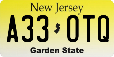NJ license plate A33OTQ