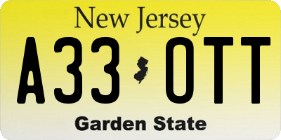 NJ license plate A33OTT