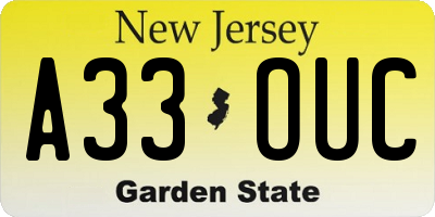NJ license plate A33OUC