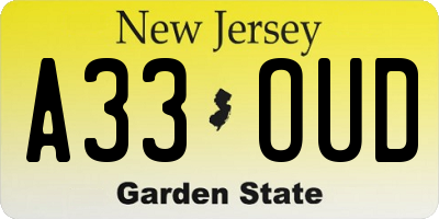 NJ license plate A33OUD