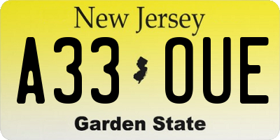NJ license plate A33OUE