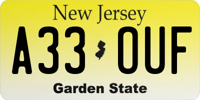 NJ license plate A33OUF