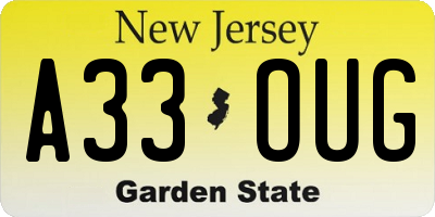 NJ license plate A33OUG