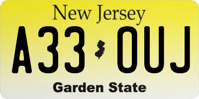 NJ license plate A33OUJ