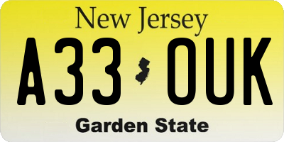 NJ license plate A33OUK