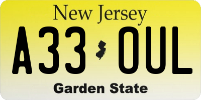 NJ license plate A33OUL