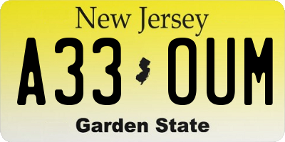 NJ license plate A33OUM