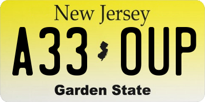 NJ license plate A33OUP