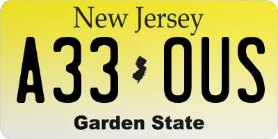 NJ license plate A33OUS
