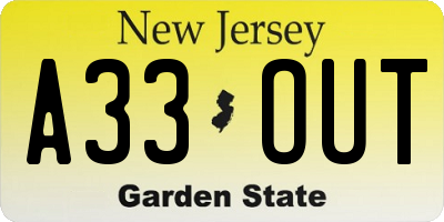 NJ license plate A33OUT
