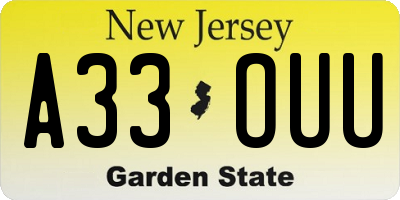 NJ license plate A33OUU