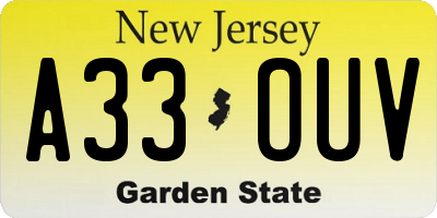 NJ license plate A33OUV