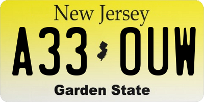 NJ license plate A33OUW