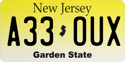 NJ license plate A33OUX
