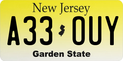 NJ license plate A33OUY