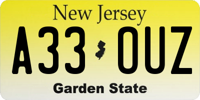NJ license plate A33OUZ
