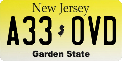 NJ license plate A33OVD
