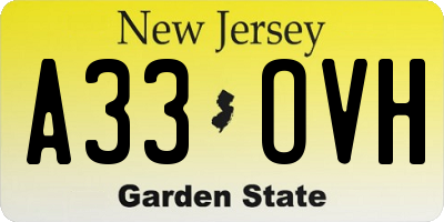 NJ license plate A33OVH