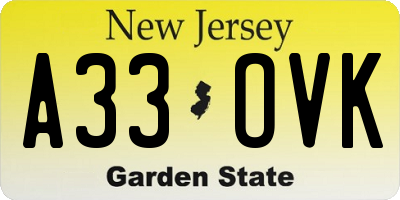 NJ license plate A33OVK